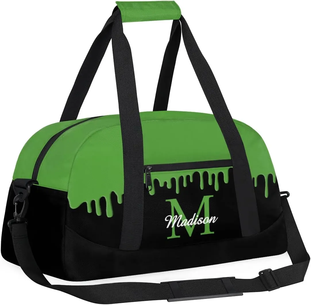Personalized Sports Duffel Bag with Name Custom Monogrammed Weekender Overnight Bag Letter Initial Gym Bag Travel Dance Gymnastics Duffel Bag, Green
