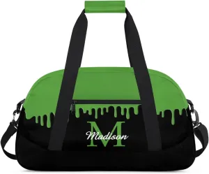 Personalized Sports Duffel Bag with Name Custom Monogrammed Weekender Overnight Bag Letter Initial Gym Bag Travel Dance Gymnastics Duffel Bag, Green