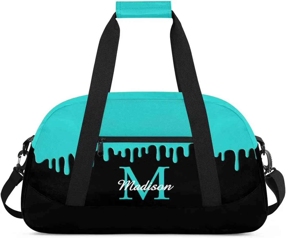 Personalized Sports Duffel Bag with Name Custom Monogrammed Weekender Overnight Bag Letter Initial Gym Bag Travel Dance Gymnastics Duffel Bag, Peacock Green