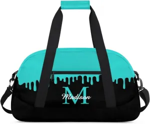 Personalized Sports Duffel Bag with Name Custom Monogrammed Weekender Overnight Bag Letter Initial Gym Bag Travel Dance Gymnastics Duffel Bag, Peacock Green