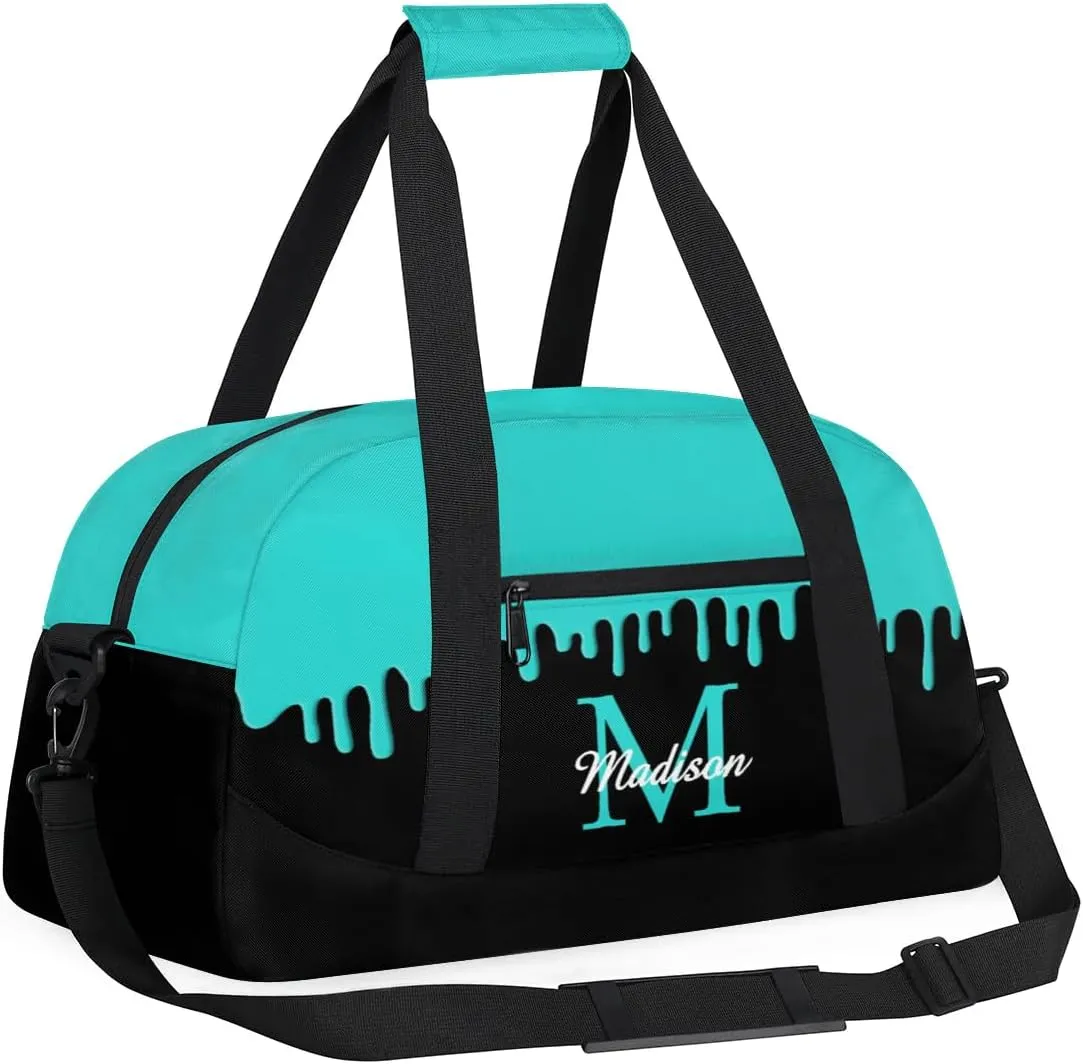 Personalized Sports Duffel Bag with Name Custom Monogrammed Weekender Overnight Bag Letter Initial Gym Bag Travel Dance Gymnastics Duffel Bag, Peacock Green