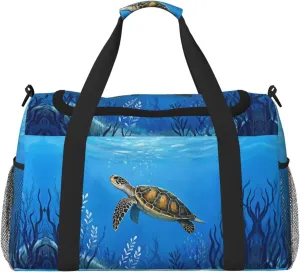 Personalized Sports Duffel Bags Gym Bag Dance Bag, Personalized Custom Travel Duffle Bag Tote Bag, Customized Travel Bag Overnight Weekender Sleepover Bag, Ocean Sea Turtle Seaweed