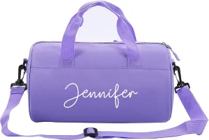Personalized Sports Shoulder Bag Custom Child Name Kids Dance Ballet Bag Cute Travel Duffel Bag End Overnight Bag, 32*19cm, Purple