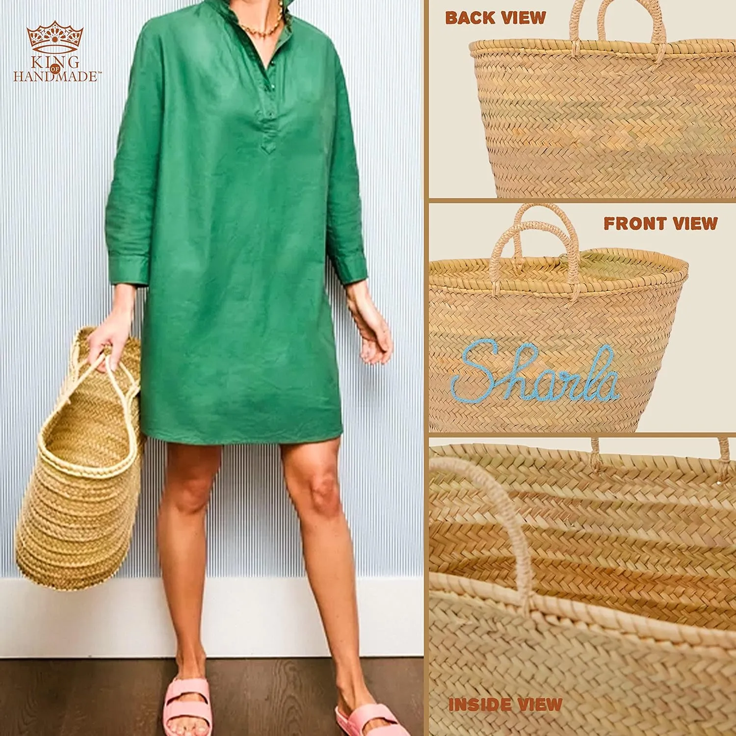 Personalized Straw Beach Bag and Tote for Women - Woven Purse, Monogrammed Summer Bag, Ideal for Bridal Shower Gifts, Nurse Gifts, Bachelorette Bags, and Birthday Gift Bags (Large)