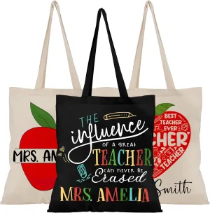 Personalized Teacher Tote Bag with Name – Custom Monogrammed Canvas Shoulder Bag – 6 Aesthetic Designs – Teacher Appreciation, Birthday, Christmas Gift for Women, School or Everyday Use