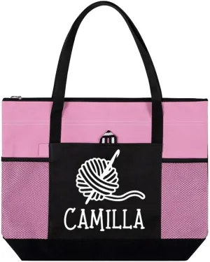 Personalized Tote Bag for Women Canvas Crochet Design Custom Name Tote Bags Birthday Gifts For Her Mother Grandma 19.7×3.9×13.4INCH 6 Colors