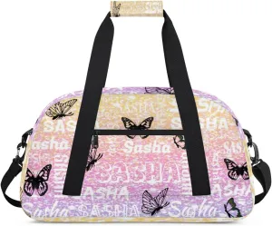 Personalized Travel Duffel Bags Custom Gifts for Women Custom Sport Duffel Bag with Name, Butterfly Print Overnight Carry-On Bag Weekender Bags, Glitter