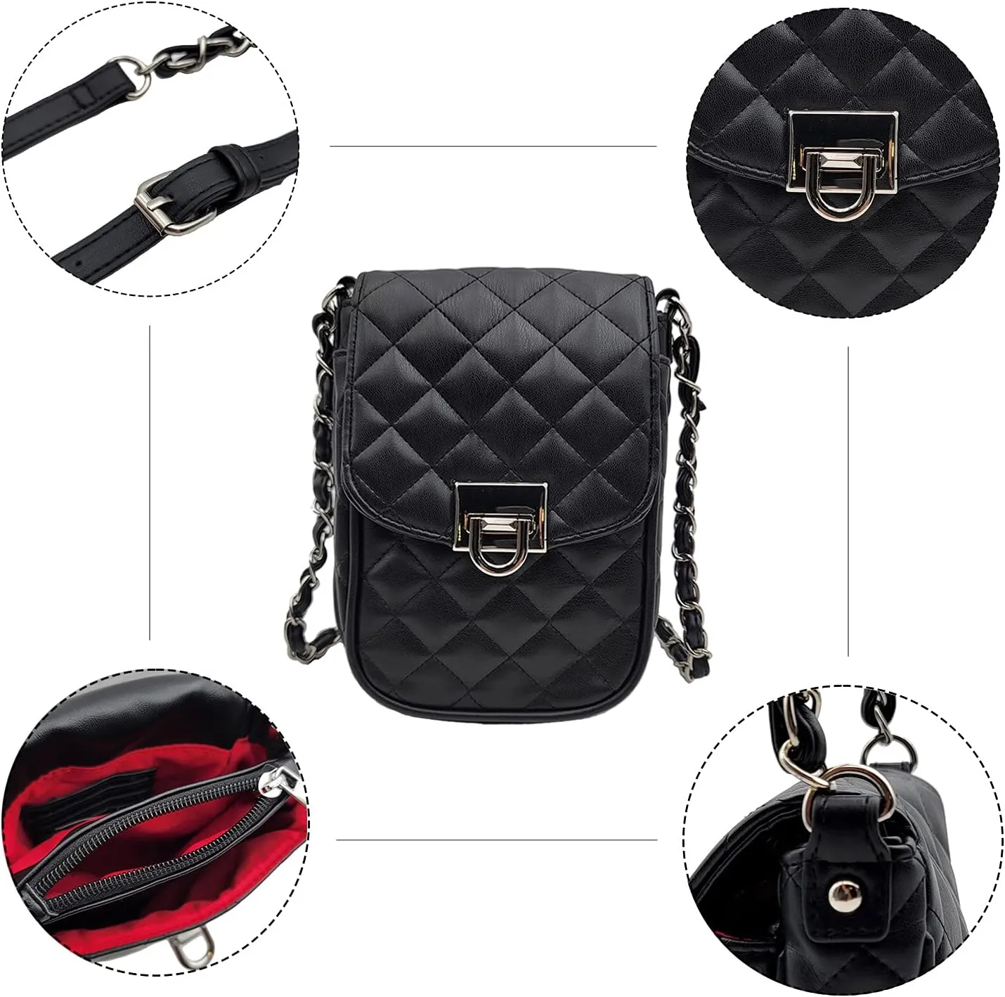 Phone Crossbody Bags for Women Small Vegan Leather Mini Shoulder Wallet Card Quilted Purse