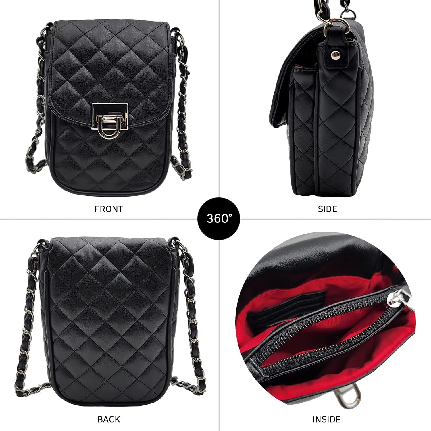 Phone Crossbody Bags for Women Small Vegan Leather Mini Shoulder Wallet Card Quilted Purse