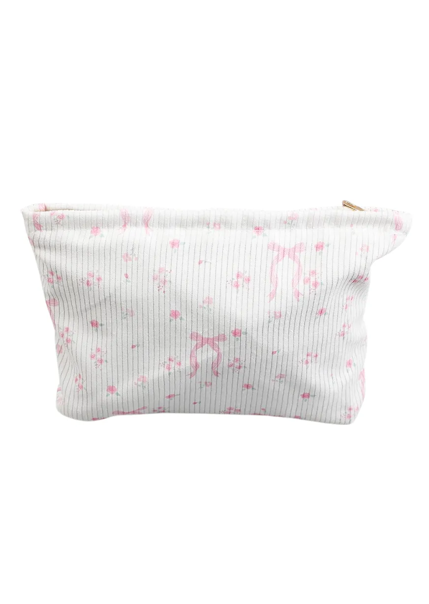 Pink Bows and Florals Corduroy Makeup Pouch
