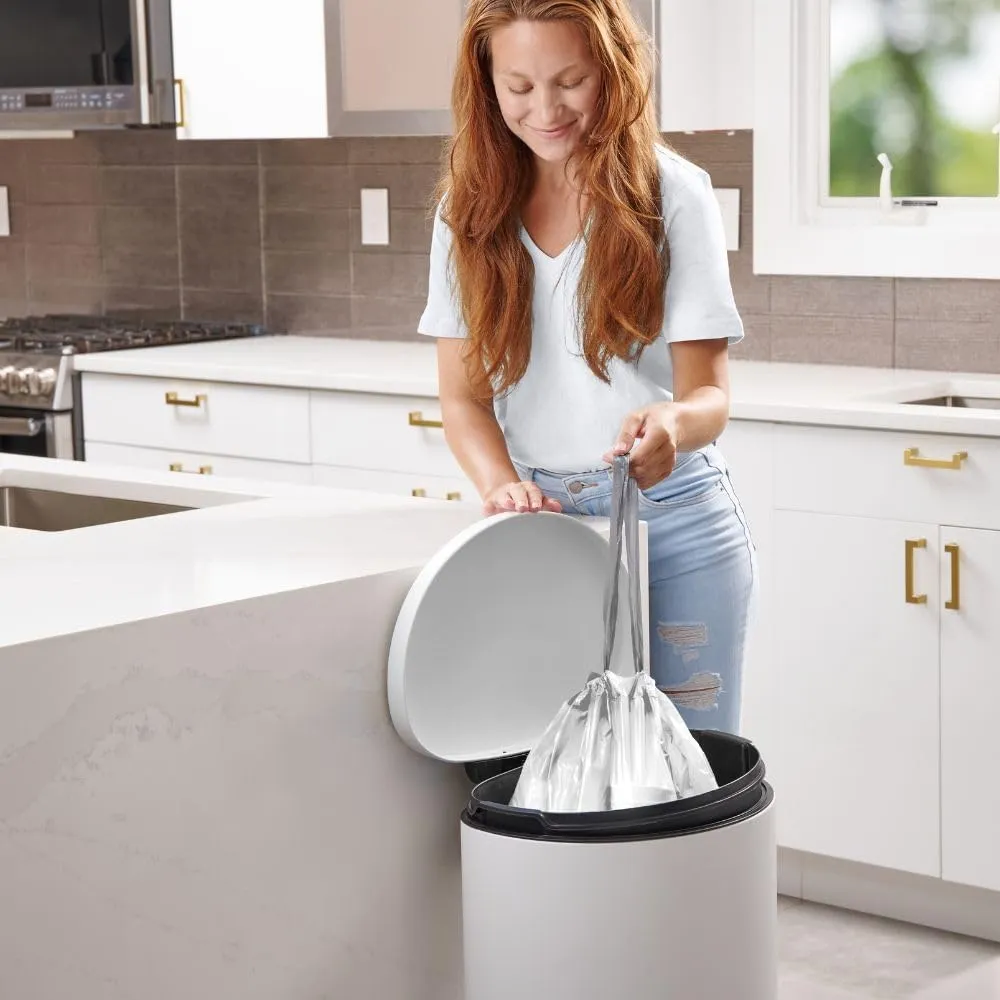 Plasticplace Custom Fit Trash Bags, Compatible with simplehuman Code J Packs, White Drawstring Garbage Liners 10-10.5 Gallon, 21'' x 28'' (20 Count/5 Pack)
