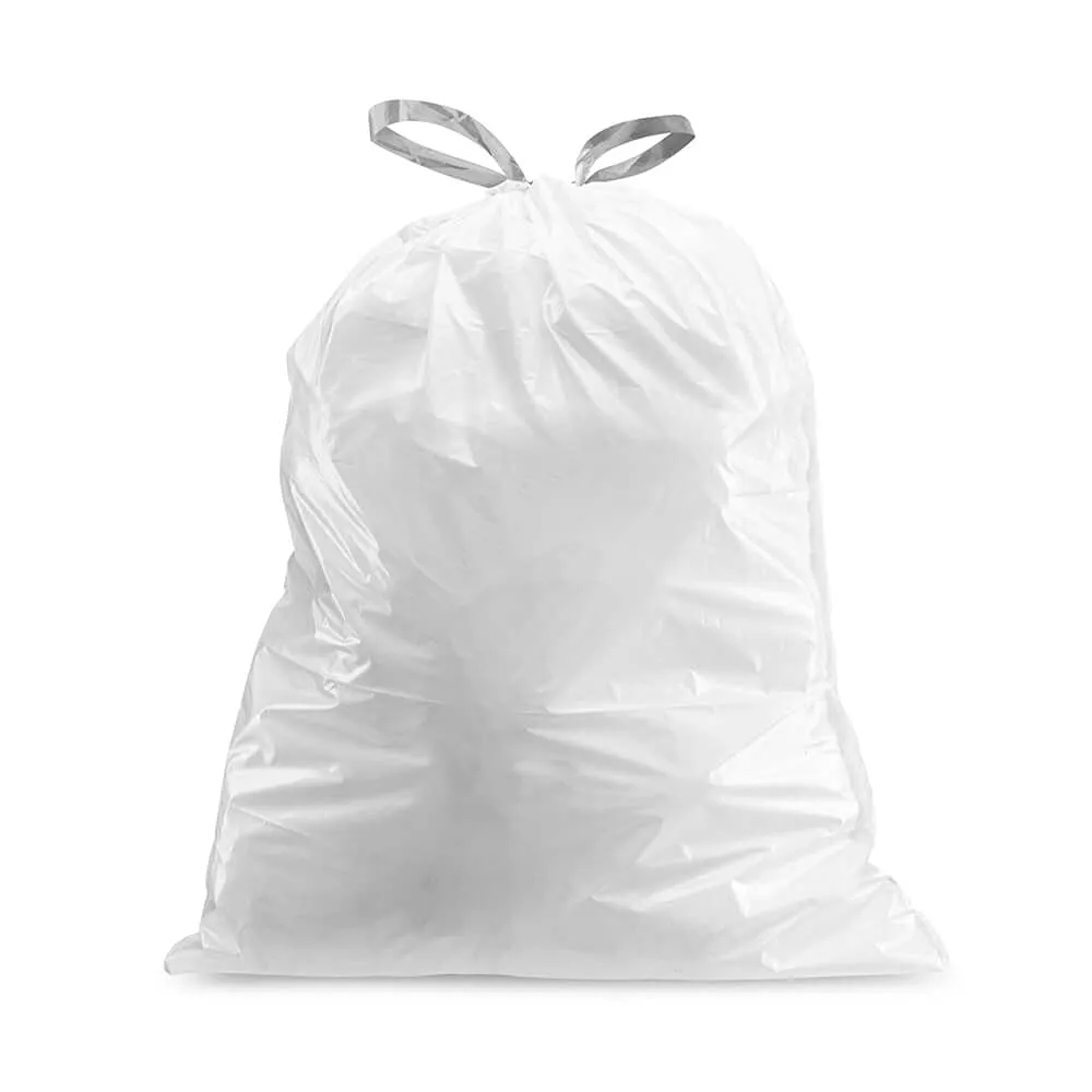 Plasticplace Custom Fit Trash Bags, Compatible with simplehuman Code K (50 Count) White Drawstring Garbage Liners 10 Gallon / 38 Liters 24" x 28"