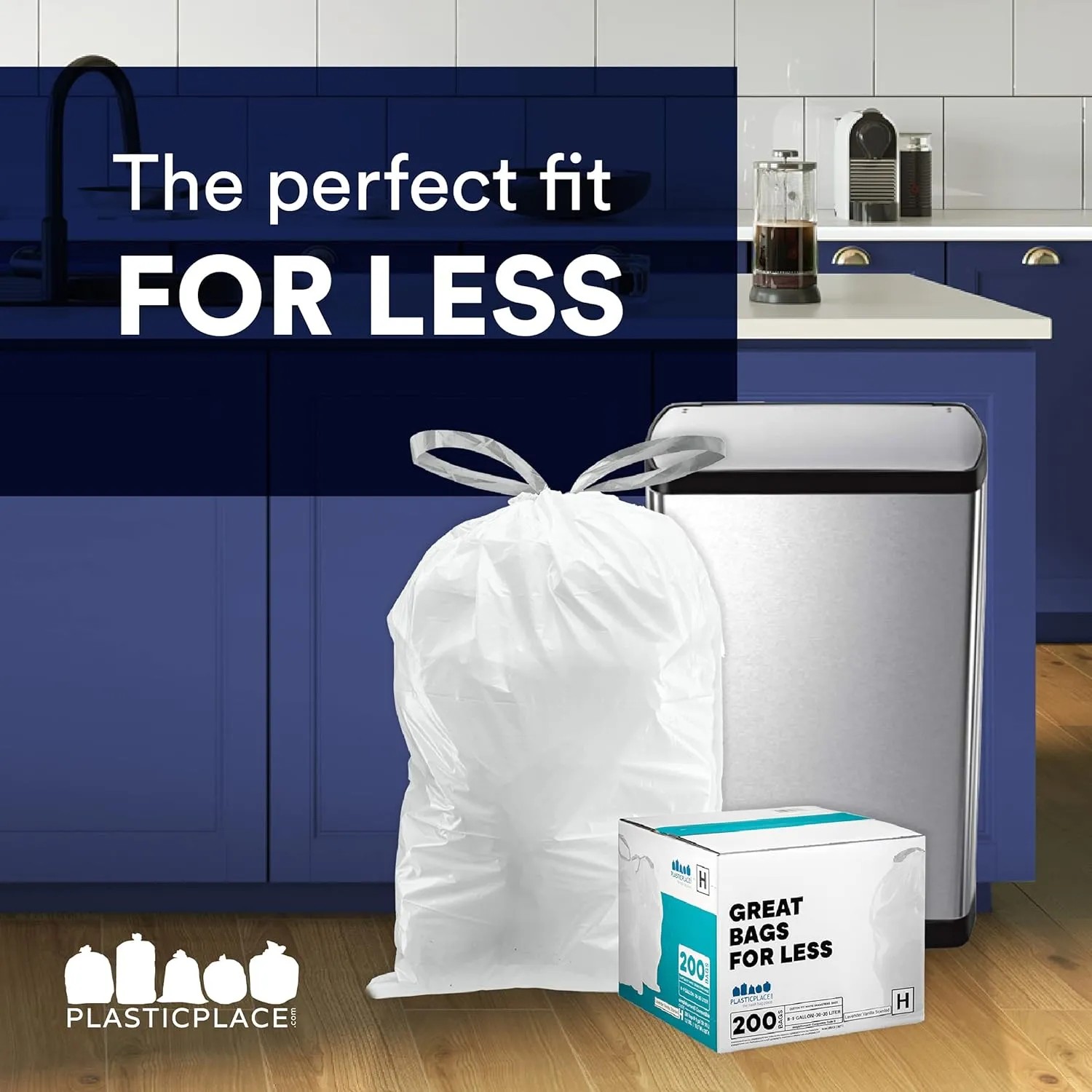 Plasticplace Custom Fit Trash Bags, Compatible with simplehuman Code K (50 Count) White Drawstring Garbage Liners 10 Gallon / 38 Liters 24" x 28"