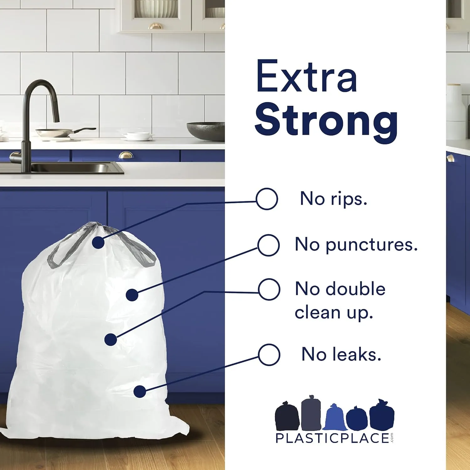 Plasticplace Custom Fit Trash Bags, Compatible with simplehuman Code K (50 Count) White Drawstring Garbage Liners 10 Gallon / 38 Liters 24" x 28"