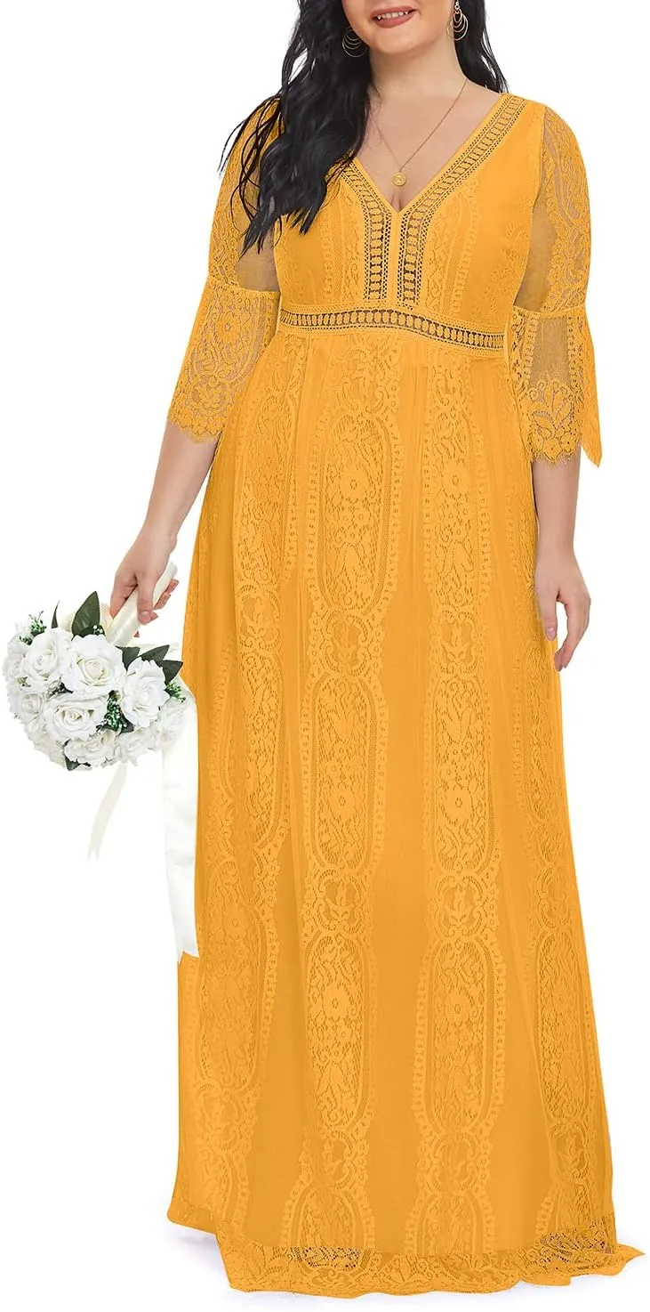 Plus Size Wedding Dress Boho - Maxi Bridal Shower Bohemian Formal Lace Long Dresses