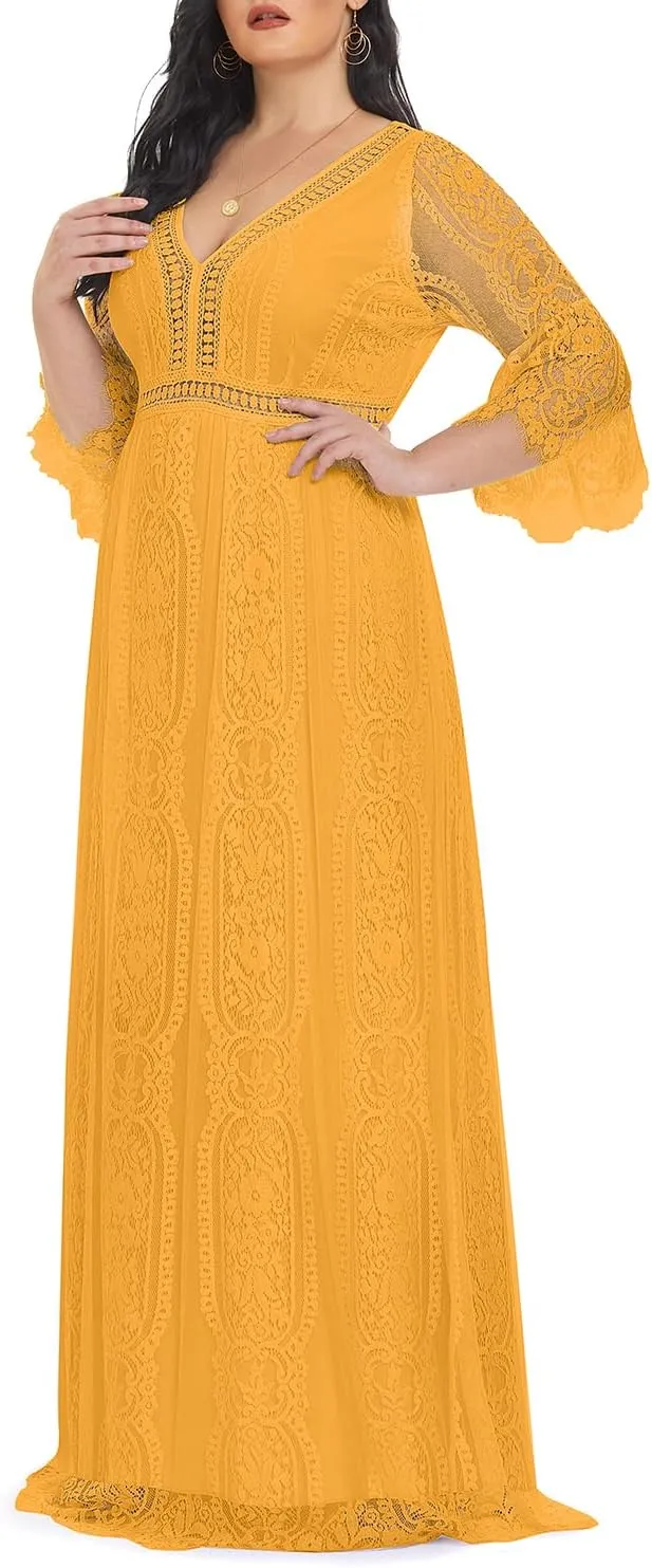 Plus Size Wedding Dress Boho - Maxi Bridal Shower Bohemian Formal Lace Long Dresses