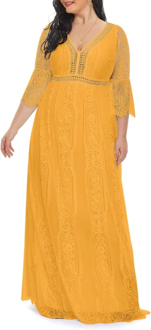 Plus Size Wedding Dress Boho - Maxi Bridal Shower Bohemian Formal Lace Long Dresses