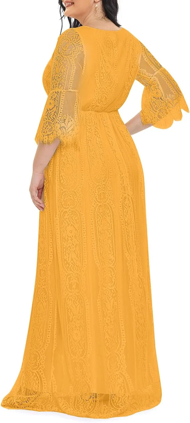 Plus Size Wedding Dress Boho - Maxi Bridal Shower Bohemian Formal Lace Long Dresses