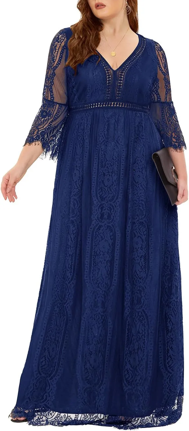 Plus Size Wedding Dress Boho - Maxi Bridal Shower Bohemian Formal Lace Long Dresses