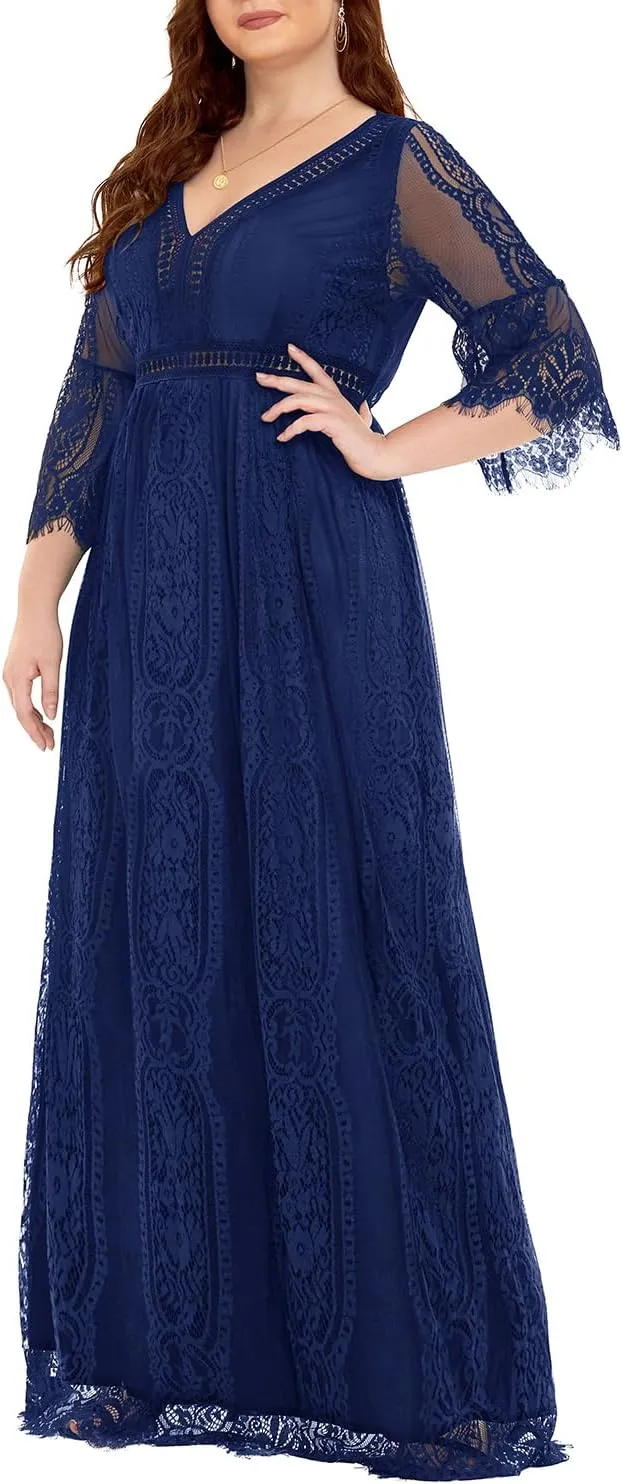 Plus Size Wedding Dress Boho - Maxi Bridal Shower Bohemian Formal Lace Long Dresses