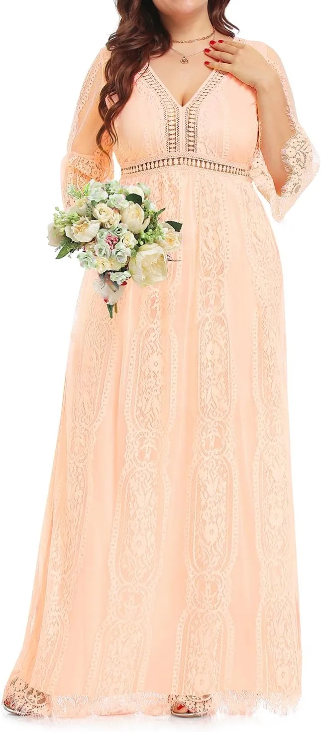 Plus Size Wedding Dress Boho - Maxi Bridal Shower Bohemian Formal Lace Long Dresses