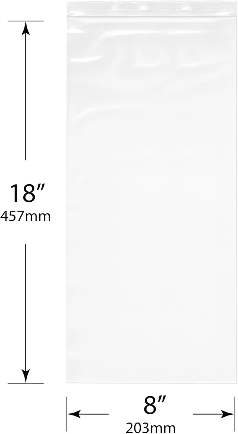 Plymor 8" x 18" (Pack of 50), 4 Mil Heavy Duty Zipper Reclosable Plastic Bags