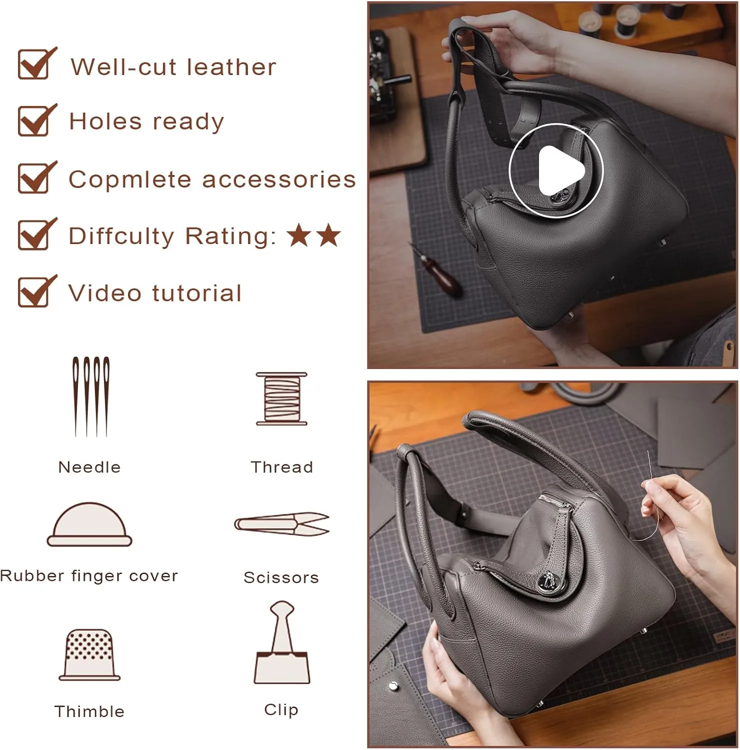POPSEWING DIY Bag Kit LD Luxury Tote Bags for Women, Unique Gifts for Girlfriend, Romantic Leather Shoulder Bag Kit, DIY Handmade Crossbody Bag for Personalized Gifts (Large, Light Blue)