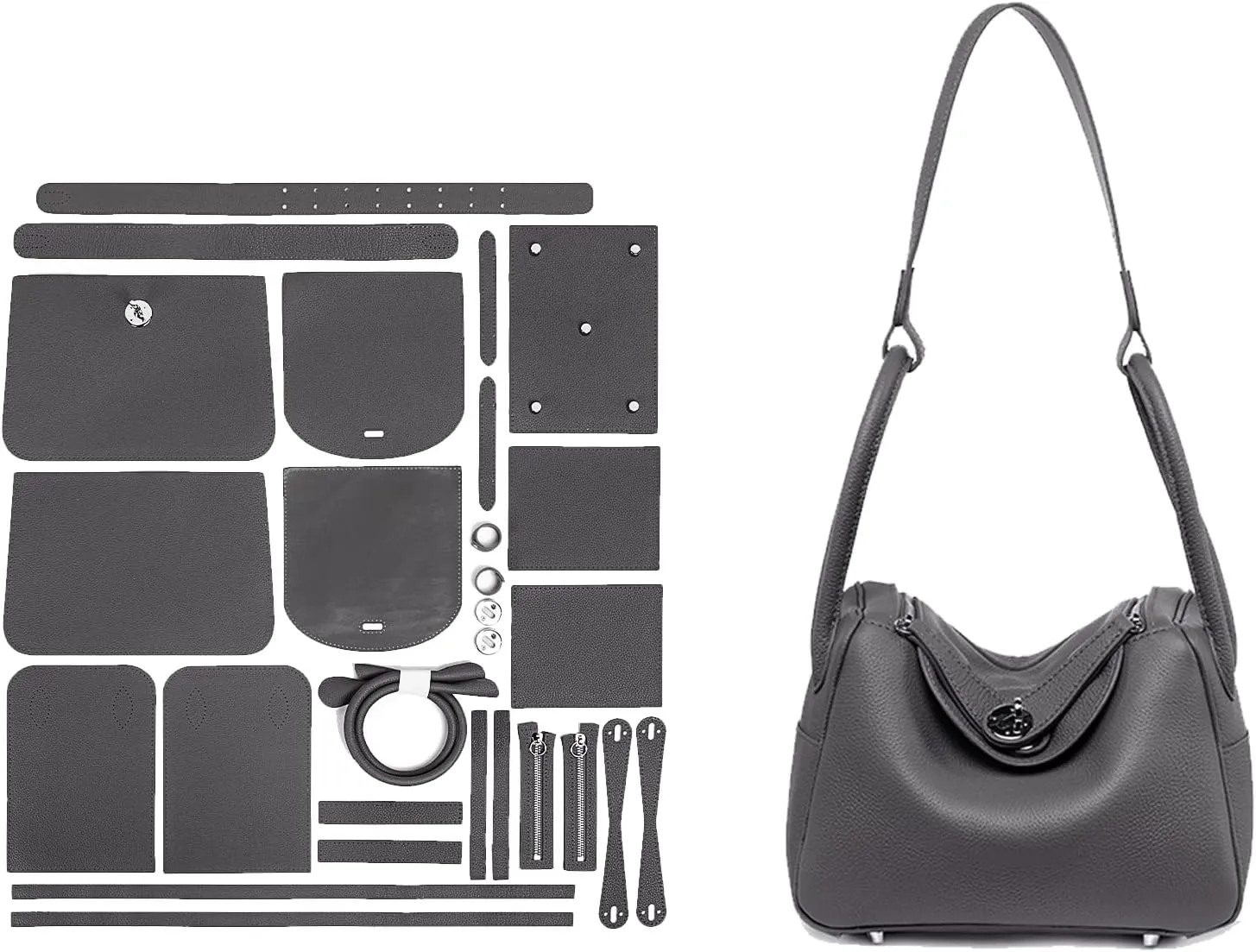 POPSEWING DIY Bag Kit LD Luxury Tote Bags for Women, Unique Gifts for Girlfriend, Romantic Leather Shoulder Bag Kit, DIY Handmade Crossbody Bag for Personalized Gifts (Small, Grey-DIY Kits)