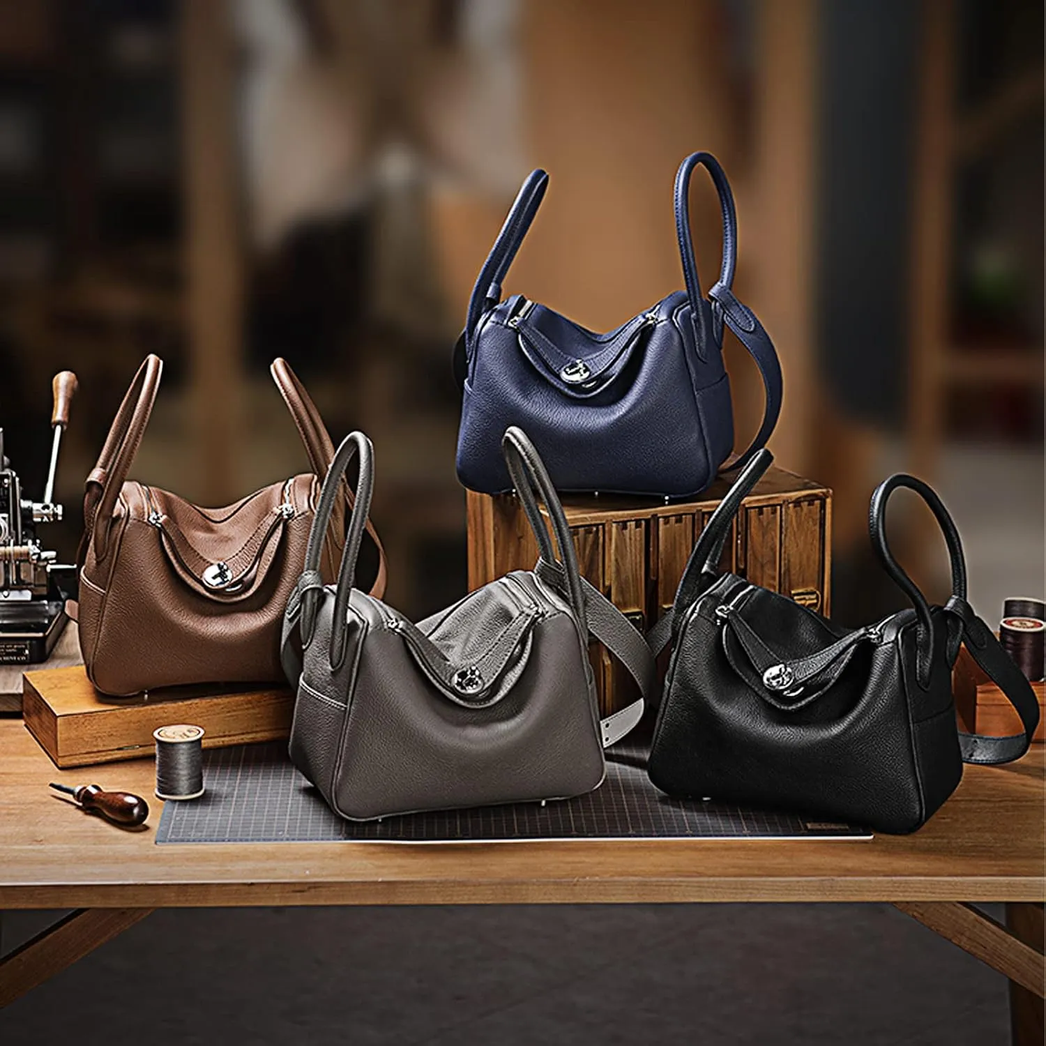POPSEWING DIY Bag Kit LD Luxury Tote Bags for Women, Unique Gifts for Girlfriend, Romantic Leather Shoulder Bag Kit, DIY Handmade Crossbody Bag for Personalized Gifts (Small, Grey-DIY Kits)
