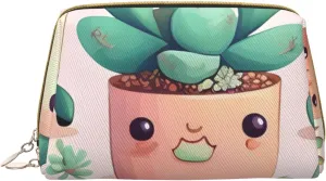 Portable Makeup Bag, Travel Organizer with Zipper, Large Cosmetic Bag, Lovely succulent plants Print Toiletry Case