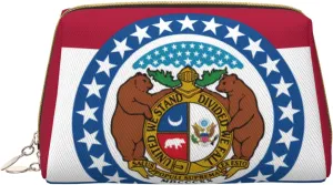 Portable Makeup Bag, Travel Organizer with Zipper, Large Cosmetic Bag, Missouri State Flag Print Toiletry Case