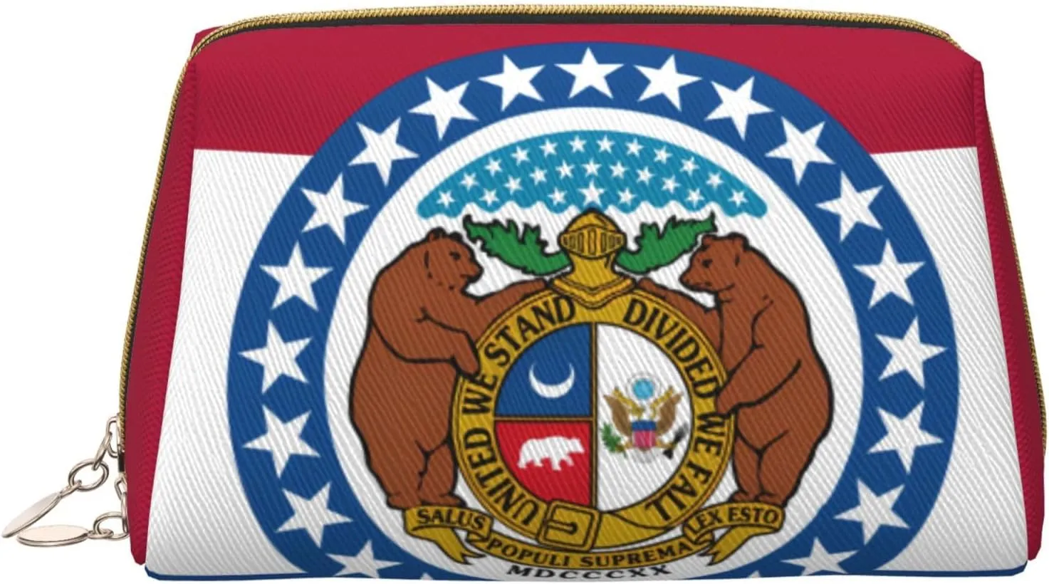Portable Makeup Bag, Travel Organizer with Zipper, Large Cosmetic Bag, Missouri State Flag Print Toiletry Case