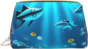 Portable Makeup Bag, Travel Organizer with Zipper, Large Cosmetic Bag, Submarine Coral Rays Print Toiletry Case