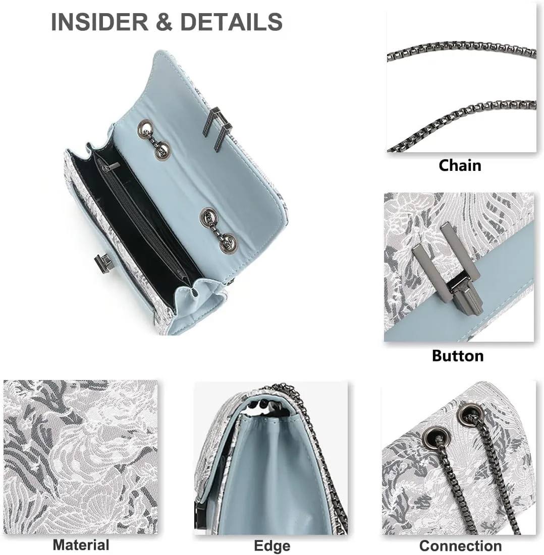 PORT&LOTUS Small Shoulder Purses for Women with Chain Strap Quilted Embroidery Handbags