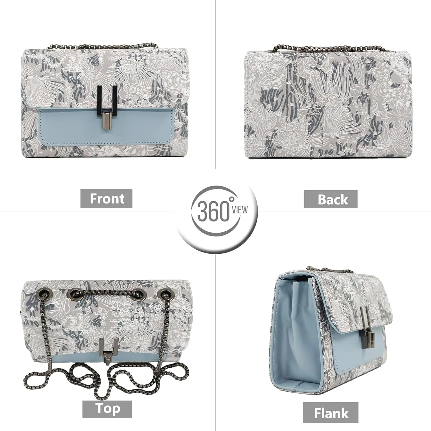 PORT&LOTUS Small Shoulder Purses for Women with Chain Strap Quilted Embroidery Handbags