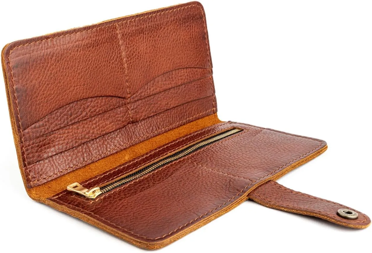 Portland Leather Goods Women's Bifold Wallet – Slim Design with Secure Snap, 8 Card Slots & Interior Zipper Pocket – Nutmeg
