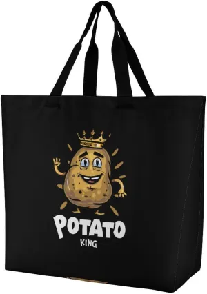 Potato King Cute Reusable Shopping Bag with Shoulder Straps Portable Collapsible Grocery Tote Bags