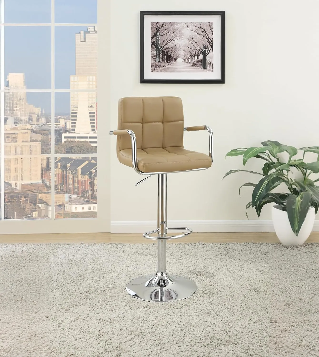 Poundex 2 Piece PU Tufted L Shape Barstool Set, Brown