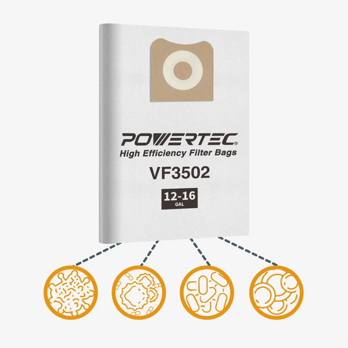 POWERTEC 23743 VF3502 Size A Shop Vacuum Bags for Ridgid 10 Pack, 12-16 Gal. Vacuum Bags for Ridgid HD1200, HD1400 Wet Dry Vac (75002-P5V)