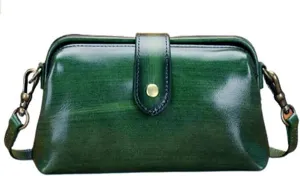Premium Leather Retro Handmade Doctor Bag,Dr bag - retro handmade bag,Crossbody Unique Opening Small Vintage Phone Purse Handbags for Women (Green)