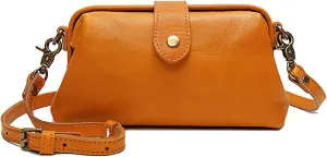 Premium Leather Retro Handmade Doctor Bag,Dr bag - retro handmade bag,Crossbody Unique Opening Small Vintage Phone Purse Handbags for Women (Yellow)