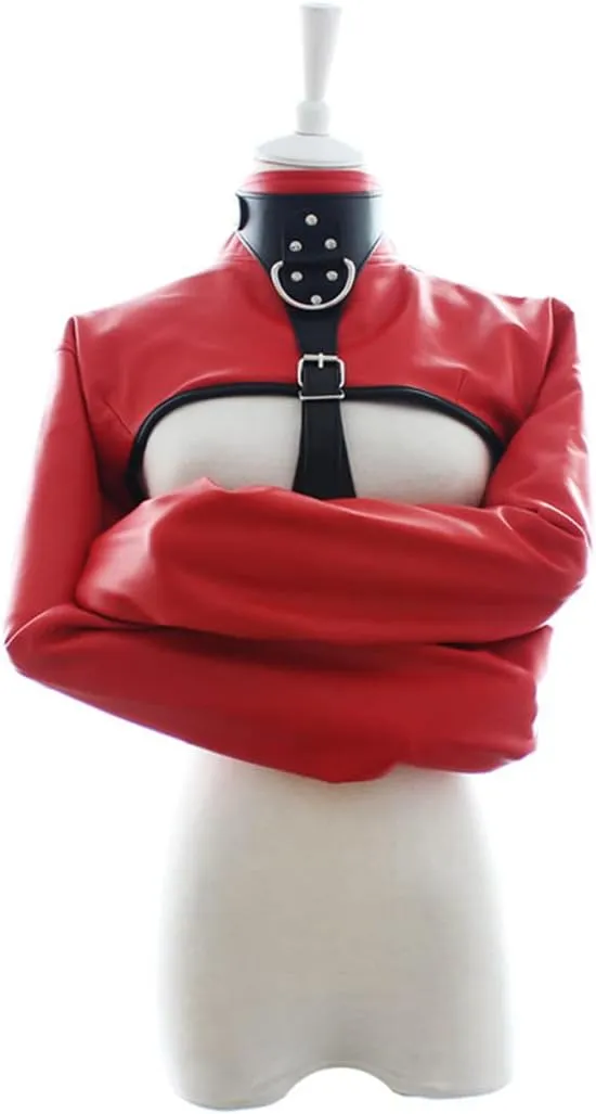 PU Leather Straight Jacket Sports Armor, Adjustable Novelty Fancy Costume Performance Jackets, Hand Cross Arm Guard Sleeve