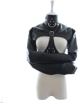 PU Leather Straight Jacket Sports Armor, Soft Hand Cross Arm Guard Sleeve, Adjustable Halloween Novelty Fancy Costume Performance Jackets (Black)