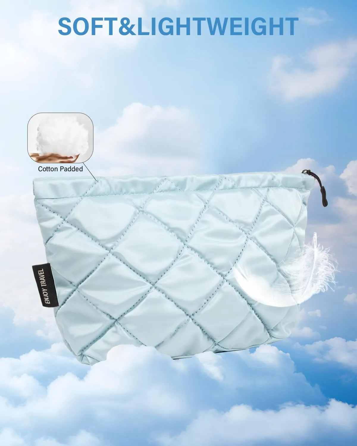Puffer Makeup Bags for Women,Quilted Makeup Bag Cosmetic Bag, Travel Toiletry Bag for Women, Cute Makeup Bag Organizer Puffer Makeup Pouch Bag for Women Travel Essentials Toiletries (Large Blue)