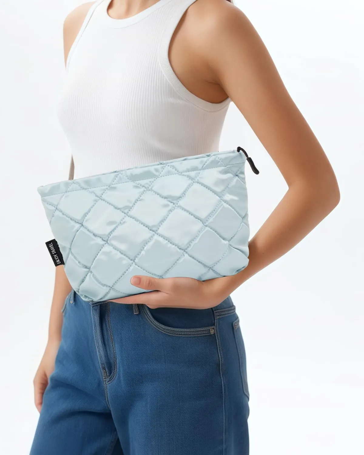 Puffer Makeup Bags for Women,Quilted Makeup Bag Cosmetic Bag, Travel Toiletry Bag for Women, Cute Makeup Bag Organizer Puffer Makeup Pouch Bag for Women Travel Essentials Toiletries (Large Blue)