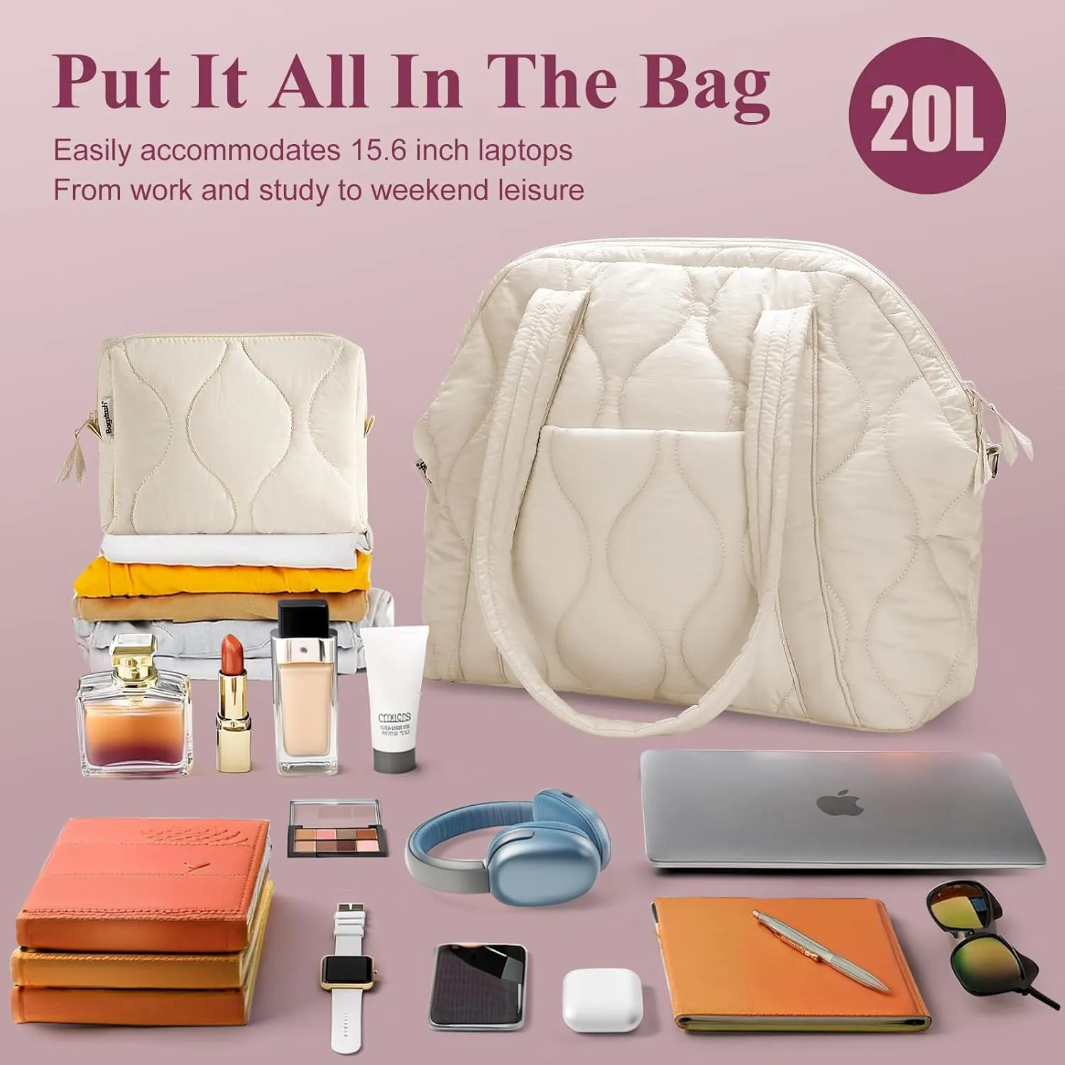 Puffer Tote Bag for Women - Large Quilted Tote Bag Soft Puffy Hobo Handbags Bag for Laptop Crossbody Bag Puff Purse