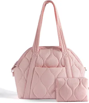 Puffer Tote Bag for Women - Large Quilted Tote Bag Soft Puffy Hobo Handbags Bag for Laptop Crossbody Bag Puff Purse