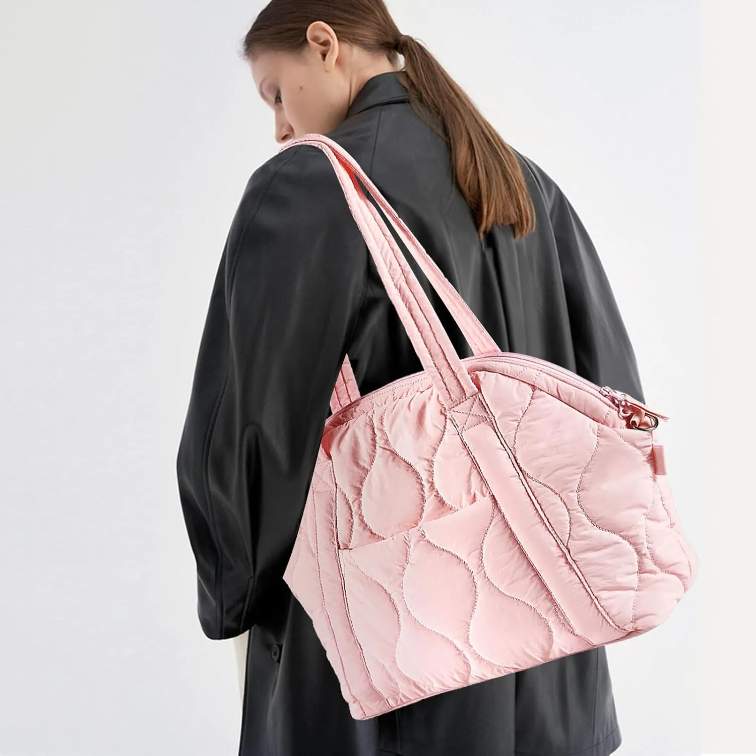 Puffer Tote Bag for Women - Large Quilted Tote Bag Soft Puffy Hobo Handbags Bag for Laptop Crossbody Bag Puff Purse