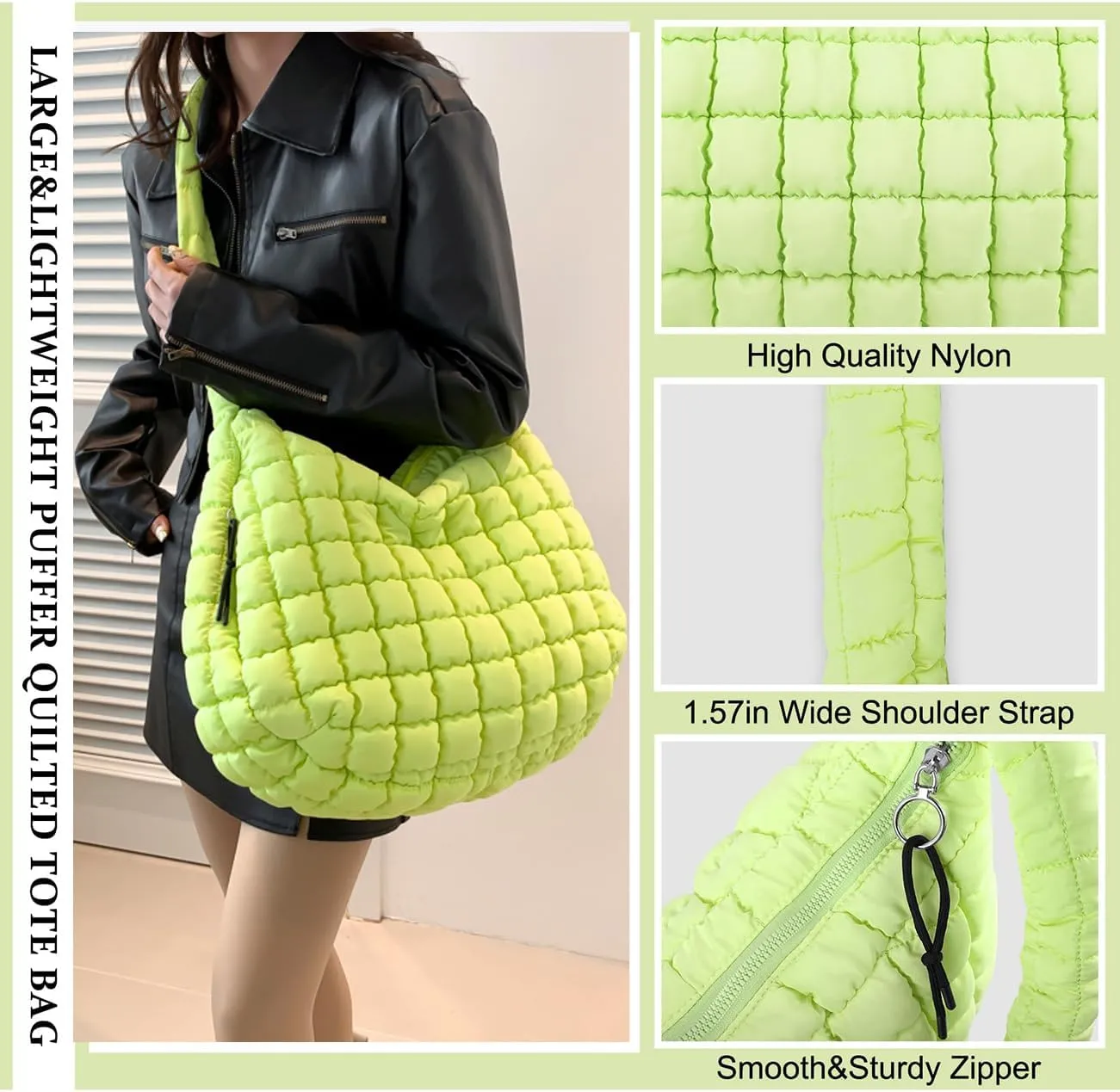 Puffer Tote Bag Quilted Tote Bag for Women Hobo Handbags Puff Purse Quilted Carryall Bag Soft Puffy Crossbody Bag