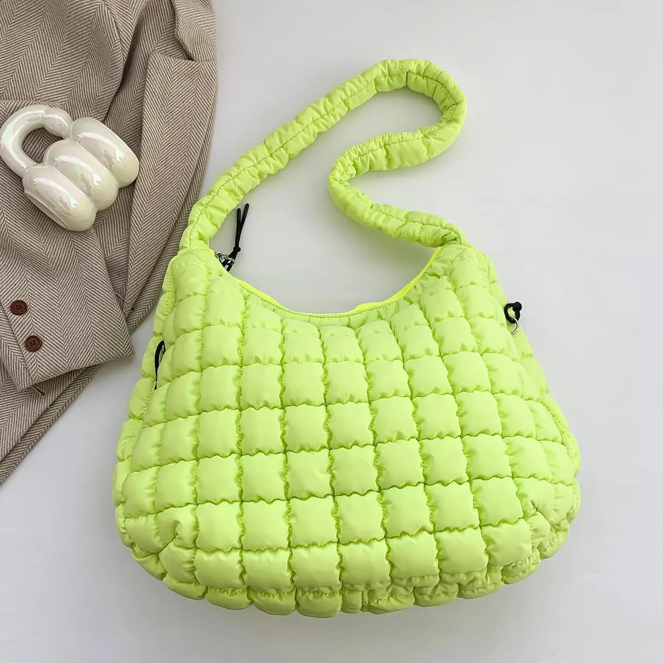 Puffer Tote Bag Quilted Tote Bag for Women Hobo Handbags Puff Purse Quilted Carryall Bag Soft Puffy Crossbody Bag